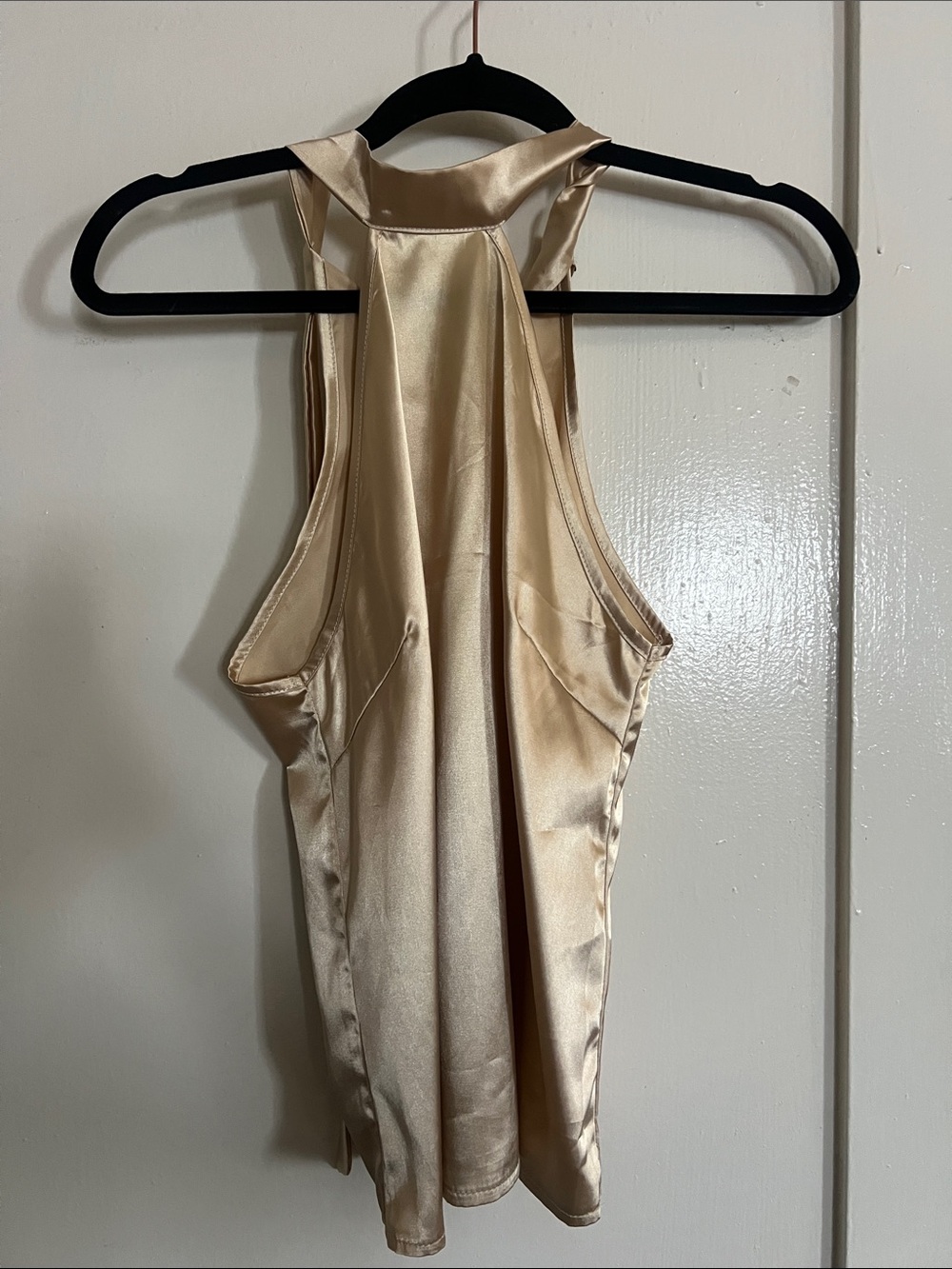 Champagne Satin High Neck Sleeveless Halter Top